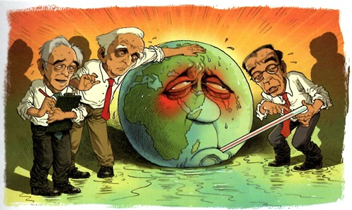 IPCC cartoon by David Parkins, originally published in Madrid 1995: Diagnosing climate change by John Houghton https://www.nature.com/articles/455737a 