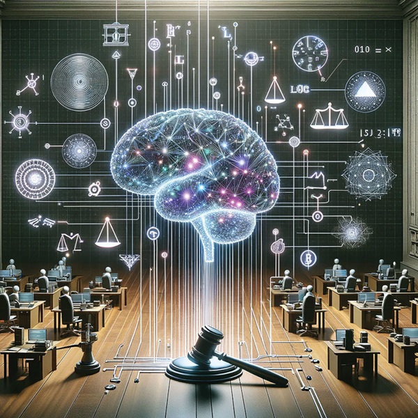 GPT-generated illustration of the interplay between technology, maths, network theory, and legal issues.