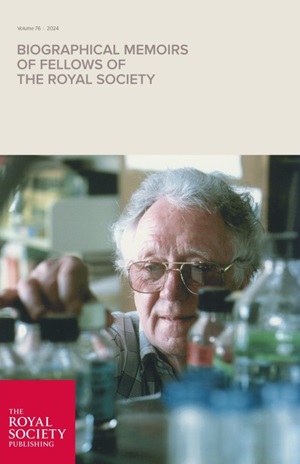 Volume cover for volume 76 of biographical memoir of fellows of the Royal Society. The cover includes the title of the publication, the Royal Society red square logo, and a photo of biologist Oliver Smithies in the laboratory. The photo is from the University of North Carolina School of Medicine.